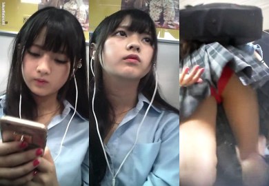 乃木坂46『齋藤飛鳥』似でカワイイ美形JKのセクシー赤パンツを電車内で逆さ撮りｗ